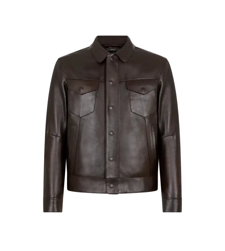 BUFFALO GRAIN LEATHER WESTERN JACKET DARK BROWN online